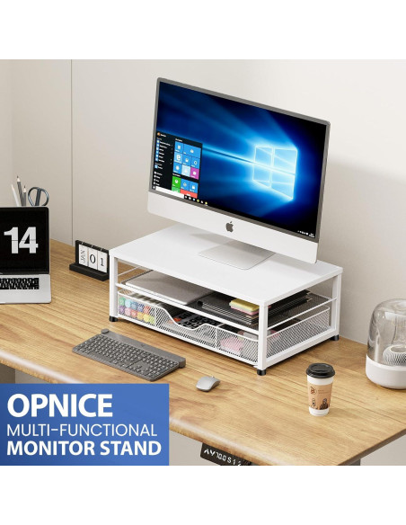 Soporte Elevador de Monitor OPNICE con Cajón Blanco 25.4x40.8cm
