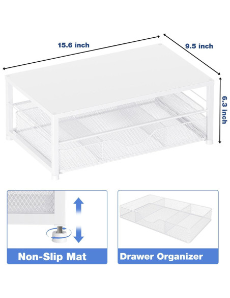 Soporte Elevador de Monitor OPNICE con Cajón Blanco 25.4x40.8cm