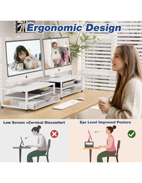 Soporte Elevador de Monitor OPNICE con Cajón Blanco 25.4x40.8cm