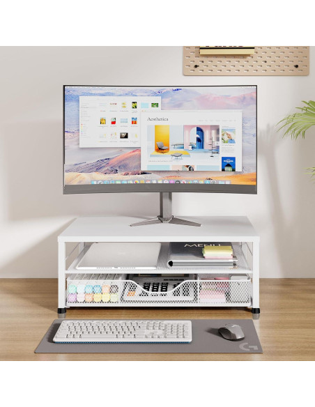 Soporte Elevador de Monitor OPNICE con Cajón Blanco 25.4x40.8cm