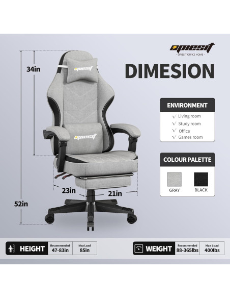 Silla de Juego Ergonomica Opiesit YW600 Gris con Reposapiés