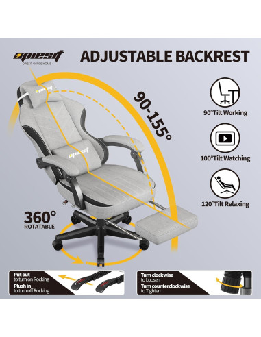 Silla de Juego Ergonomica Opiesit YW600 Gris con Reposapiés