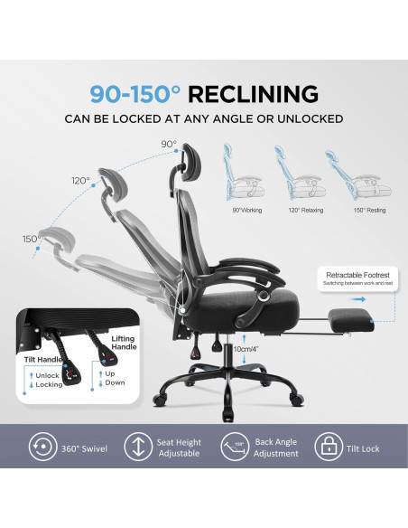 Silla de Oficina Ergonómica TUKAKA con Reposapiés Ajustable