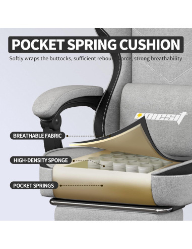 Silla de Juego Ergonomica Opiesit YW600 Gris con Reposapiés