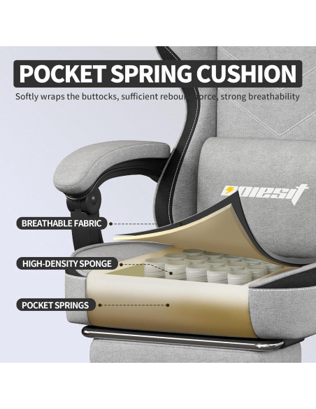 Silla de Juego Ergonomica Opiesit YW600 Gris con Reposapiés