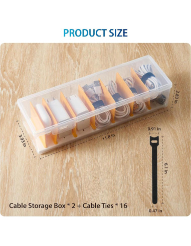 Caja Organizadora de Cables Fzooua 2 Paquetes Transparente 30x10x7.1cm