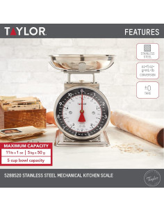 Báscula de Cocina Mecánica Taylor 5kg Analógica con Tazón 2