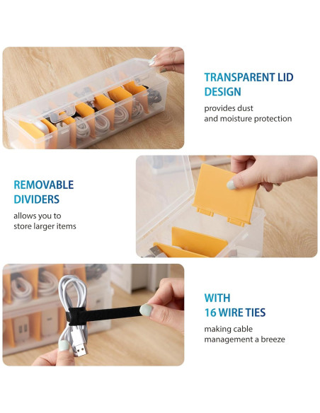 Caja Organizadora de Cables Fzooua 2 Paquetes Transparente 30x10x7.1cm