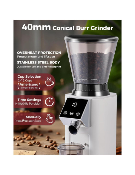 Molinillo de Café Tuni G1 Cónico Antiestático 48 Configuraciones