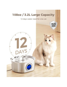 Fuente de Agua Automática para Gatos Neareal 3.2L Acero Inoxidable 2