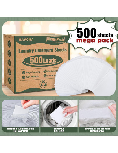 Hojas de detergente ecológicas Navona 500 cargas fragancia fresca