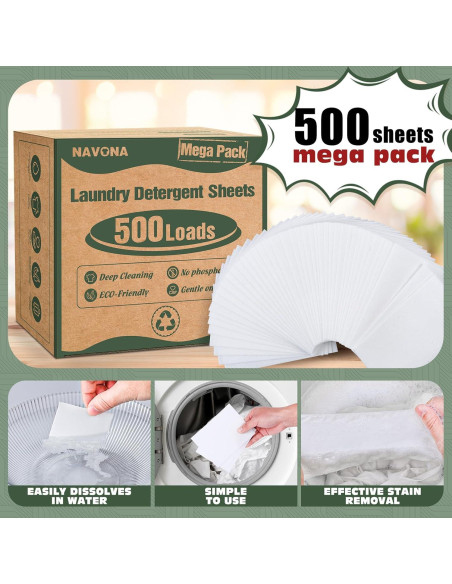 Hojas de detergente ecológicas Navona 500 cargas fragancia fresca