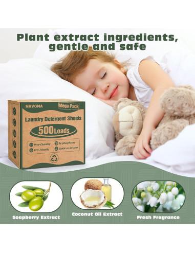 Hojas de detergente ecológicas Navona 500 cargas fragancia fresca