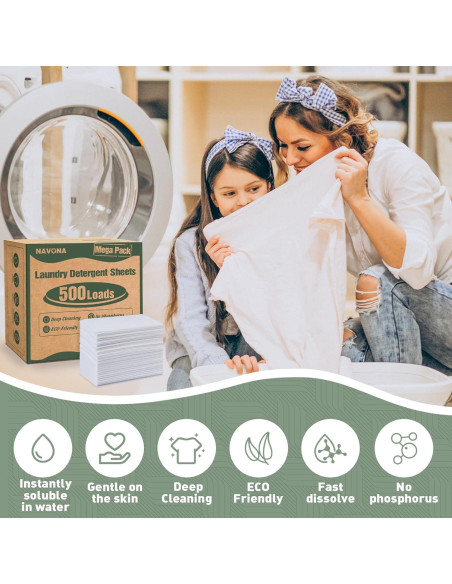 Hojas de detergente ecológicas Navona 500 cargas fragancia fresca