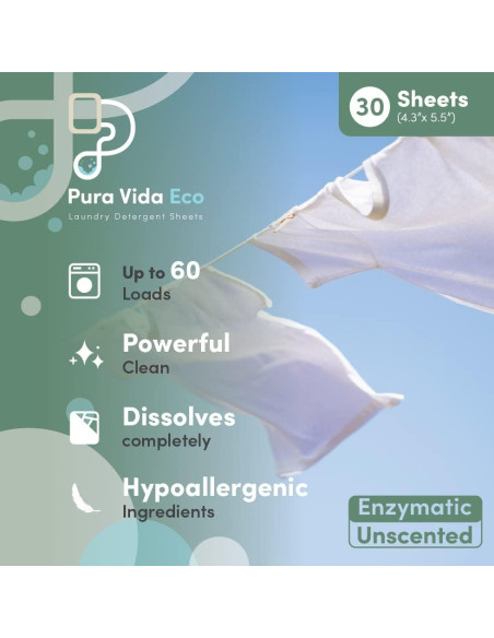 Hojas de Detergente para Ropa Pura Vida - 30 Hojas Ecológicas
