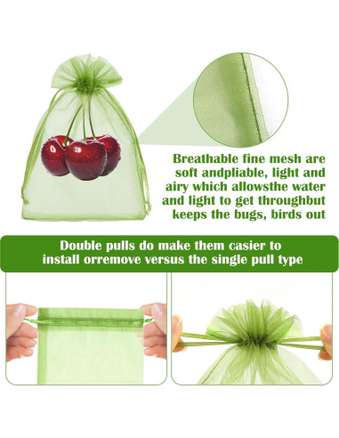50 Bolsas de Protección de Frutas FloraSea 10x15 cm Verde