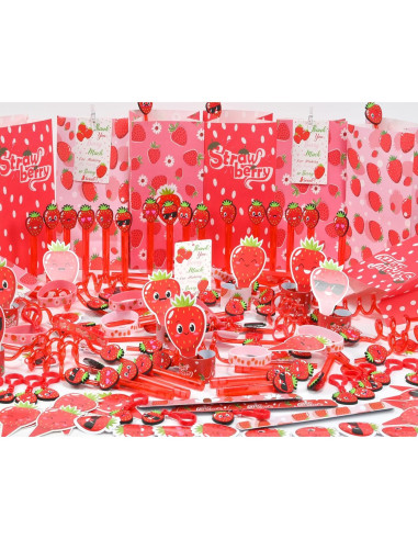 Set de Fiesta de Fresa 208 Piezas - Decoración Cumpleaños PLOUGVI