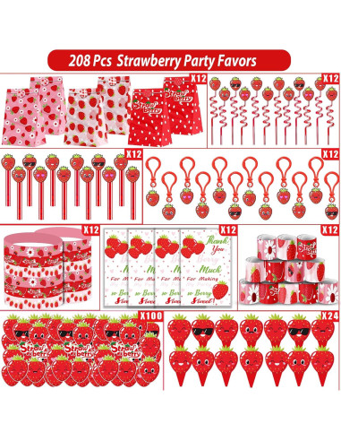 Set de Fiesta de Fresa 208 Piezas - Decoración Cumpleaños PLOUGVI