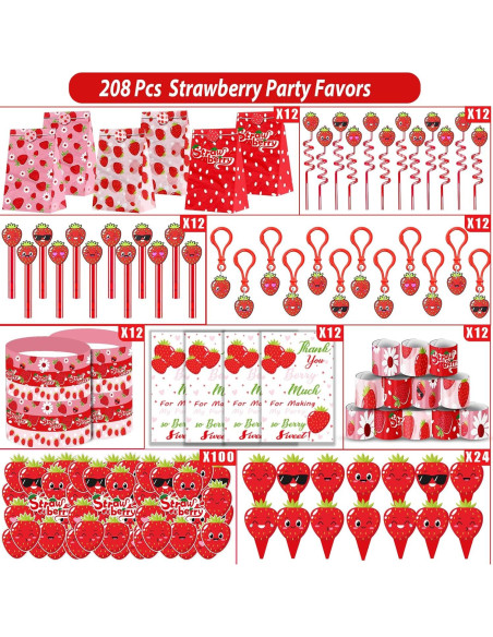 Set de Fiesta de Fresa 208 Piezas - Decoración Cumpleaños PLOUGVI
