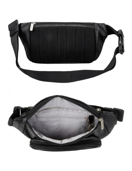 Riñonera de Cuero Travelon con Bloqueo RFID - Negro