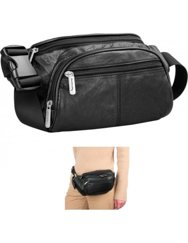 Riñonera de Cuero Travelon con Bloqueo RFID - Negro