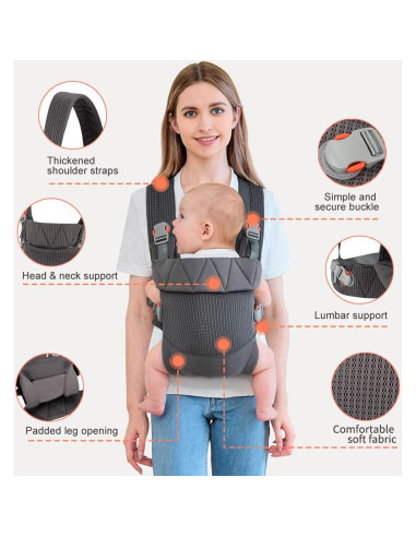 Portabebés Ergonómico BABYPARK Gris Oscuro para Recién Nacidos