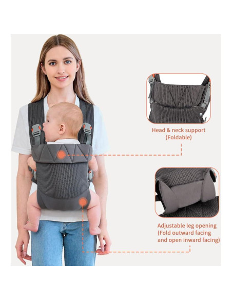 Portabebés Ergonómico BABYPARK Gris Oscuro para Recién Nacidos