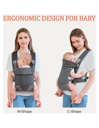 Portabebés Ergonómico BABYPARK Gris Oscuro para Recién Nacidos