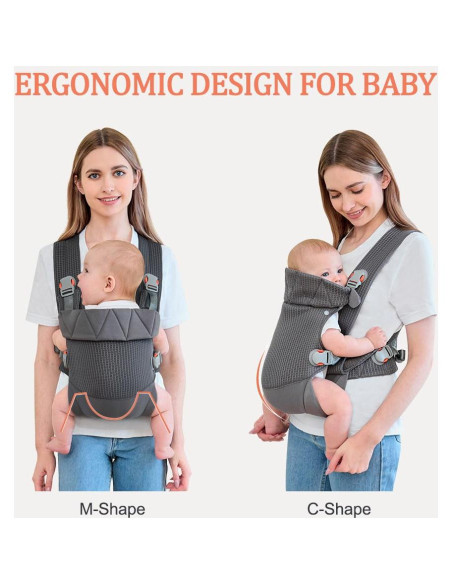 Portabebés Ergonómico BABYPARK Gris Oscuro para Recién Nacidos