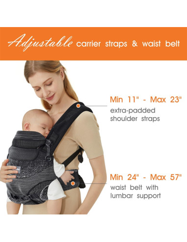 Portabebés ergonómico 4 en 1 Fe Li Hua - Negro - 3.6 a 15 kg