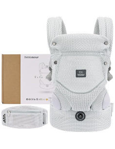 Portabebés Ergonómico Bebamour Gris 3-14.5kg Malla Transpirable 2