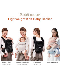 Fular Bebé Tejido Bebamour Gris 3-en-1 hasta 14.9 kg 2