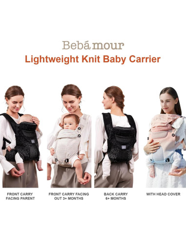 Fular Bebé Tejido Bebamour Gris 3-en-1 hasta 14.9 kg