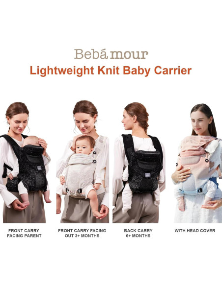 Fular Bebé Tejido Bebamour Gris 3-en-1 hasta 14.9 kg