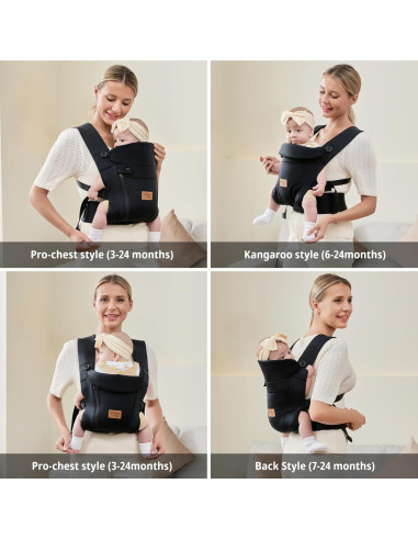 Portabebés Ergonómico Vrbabies Mejorado Negro con Cinturón
