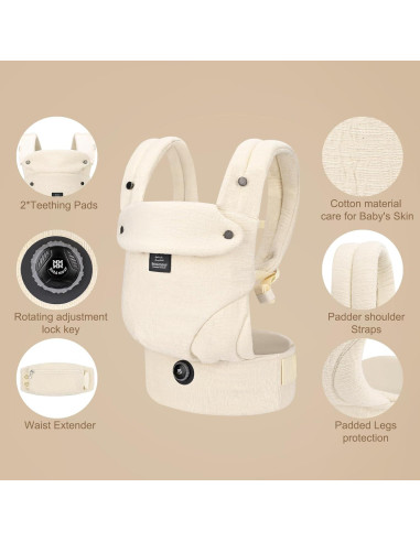 Portabebés Ergonómico Bebamour Algodón Blanco 3-14.5kg