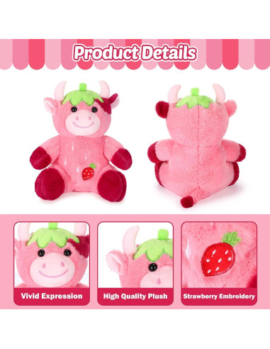 Peluche de Vaca Rosa HyDren 25 cm Suave y Lindo para Niños