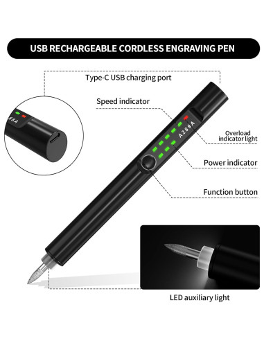 Bolígrafo de Grabado Eléctrico HooYan con Luz LED y 40 Piezas