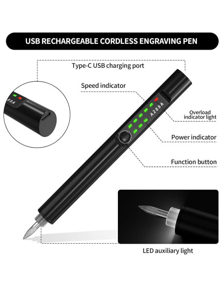 Bolígrafo de Grabado Eléctrico HooYan con Luz LED y 40 Piezas
