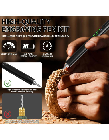 Bolígrafo de Grabado Eléctrico HooYan con Luz LED y 40 Piezas