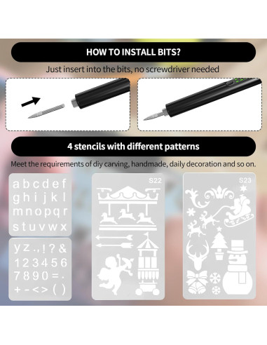 Bolígrafo de Grabado Eléctrico HooYan con Luz LED y 40 Piezas