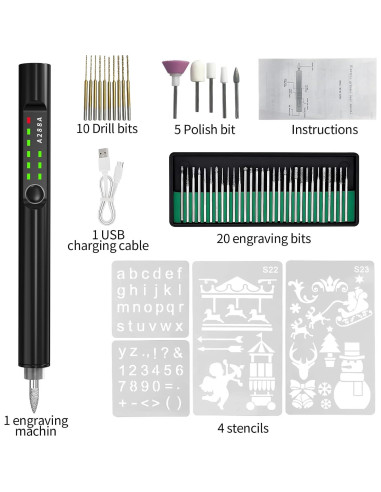 Bolígrafo de Grabado Eléctrico HooYan con Luz LED y 40 Piezas