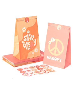 24 Bolsas de Favor de Fiesta Retro Hippie Boho A1diee