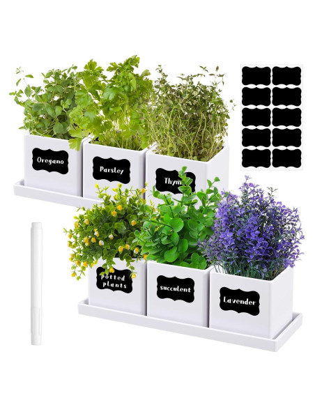 Juego de 6 Macetas de Hierbas RimCereal con Drenaje Blanco Juego de 6 Macetas de Hierbas RimCereal con Drenaje Blanco