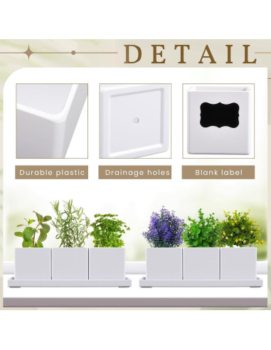 Juego de 6 Macetas de Hierbas RimCereal con Drenaje Blanco