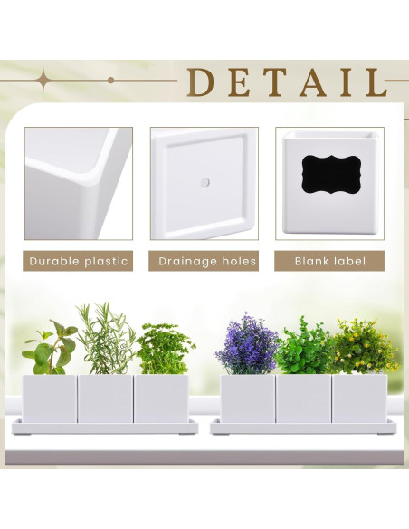 Juego de 6 Macetas de Hierbas RimCereal con Drenaje Blanco Juego de 6 Macetas de Hierbas RimCereal con Drenaje Blanco