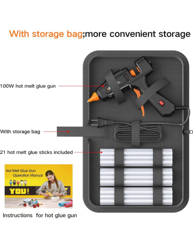 Pistola de Silicona Caliente IZIO 100W con 21 Barras 11.1mm