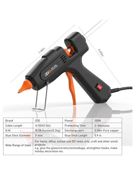 Pistola de Silicona Caliente IZIO 100W con 21 Barras 11.1mm
