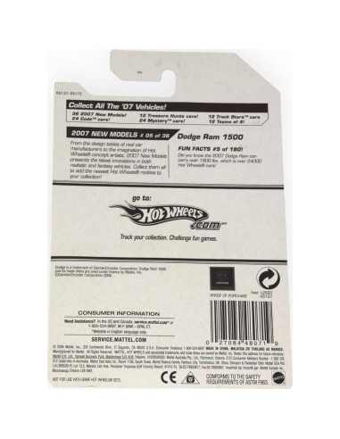 Hot Wheels Dodge Ram 1500 2007 Escala 1:64 Metal Amarillo
