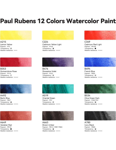 Juego de Acuarelas Paul Rubens 12 Colores Vibrantes Portátil